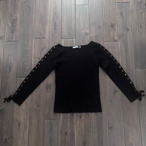 Dex Black Whimsigoth Boatneck Grommet Lace Up Sleeve Sweater M